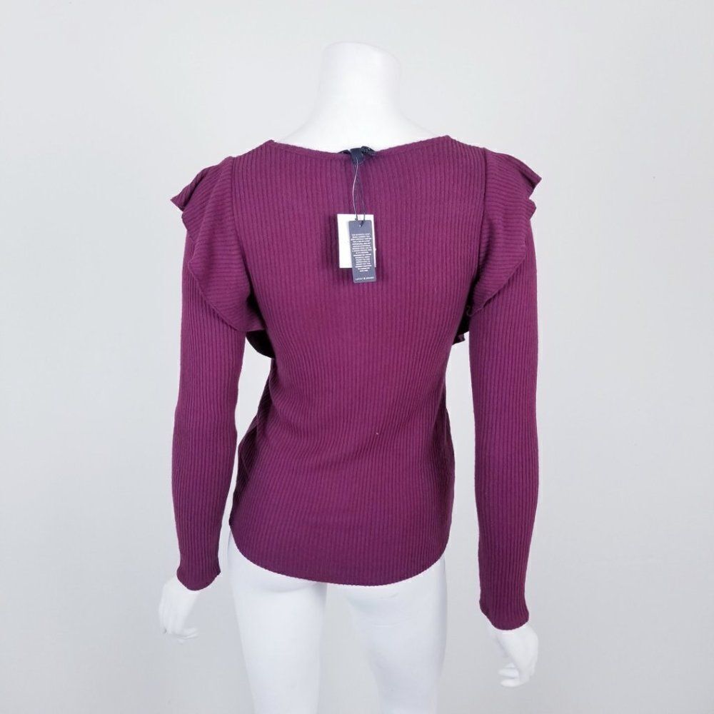 NWT Lucky Brand Ribbed Ruffle Knit Top Small - Picture 6 of 6